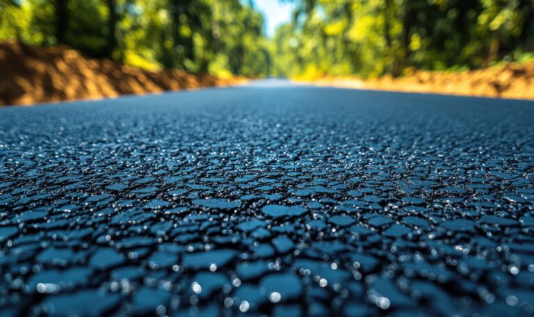 freshly laid asphalt road with blurred trees background Asfalt Tedarik Zincirinde Güvenli Lojistik Çözümleri | Güven Asfalt