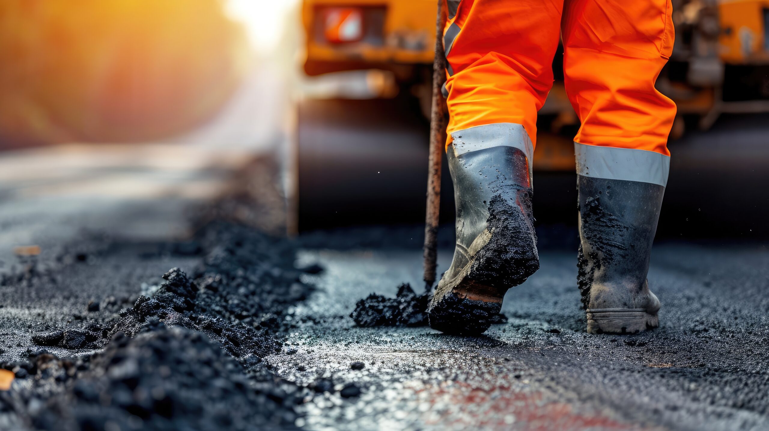 road worker orange overalls renovates section road with hot asphalt against background road roller blur road repair concept place text copy space 1 scaled Pe Blog