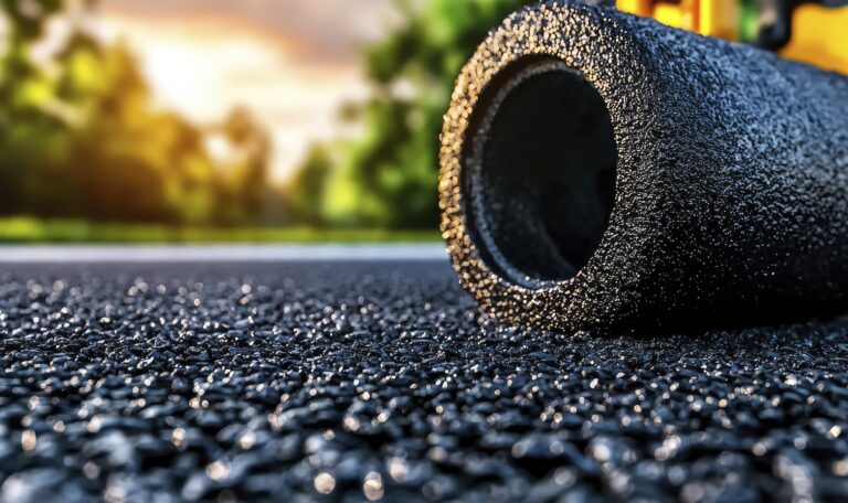 fresh asphalt road construction closeup roller new pavement Asfalt Fiyatları 2026: Ton Başına Güncel Maliyet Rehberi